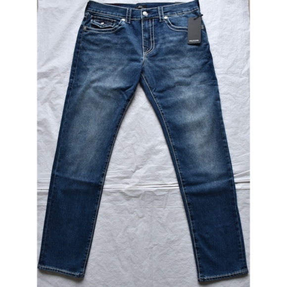 TRUE RELIGION MEN NWT ROCCO BIG T FLAP RELAXED SKINNY DARK ROPER JEAN.SIZE 34X32 - Picture 6 of 12